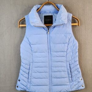Talbots Womens Light Blue Puffer Vest Zip Up Padded Sleeveless Jacket Size S